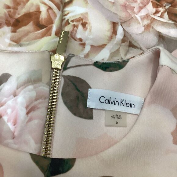 Calvin Klein Floral Print Scuba Sheath Blush Multi Colored Crew Neck Dress - Picture 7 of 11